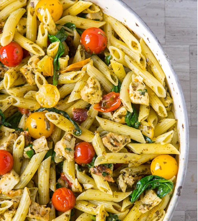 Photo of Creamy Basil Pesto Chicken Pasta