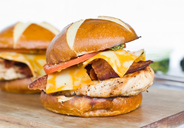 Photo of Pretzel Chicken Sandwich with Crispy Potatoes & House Pickles