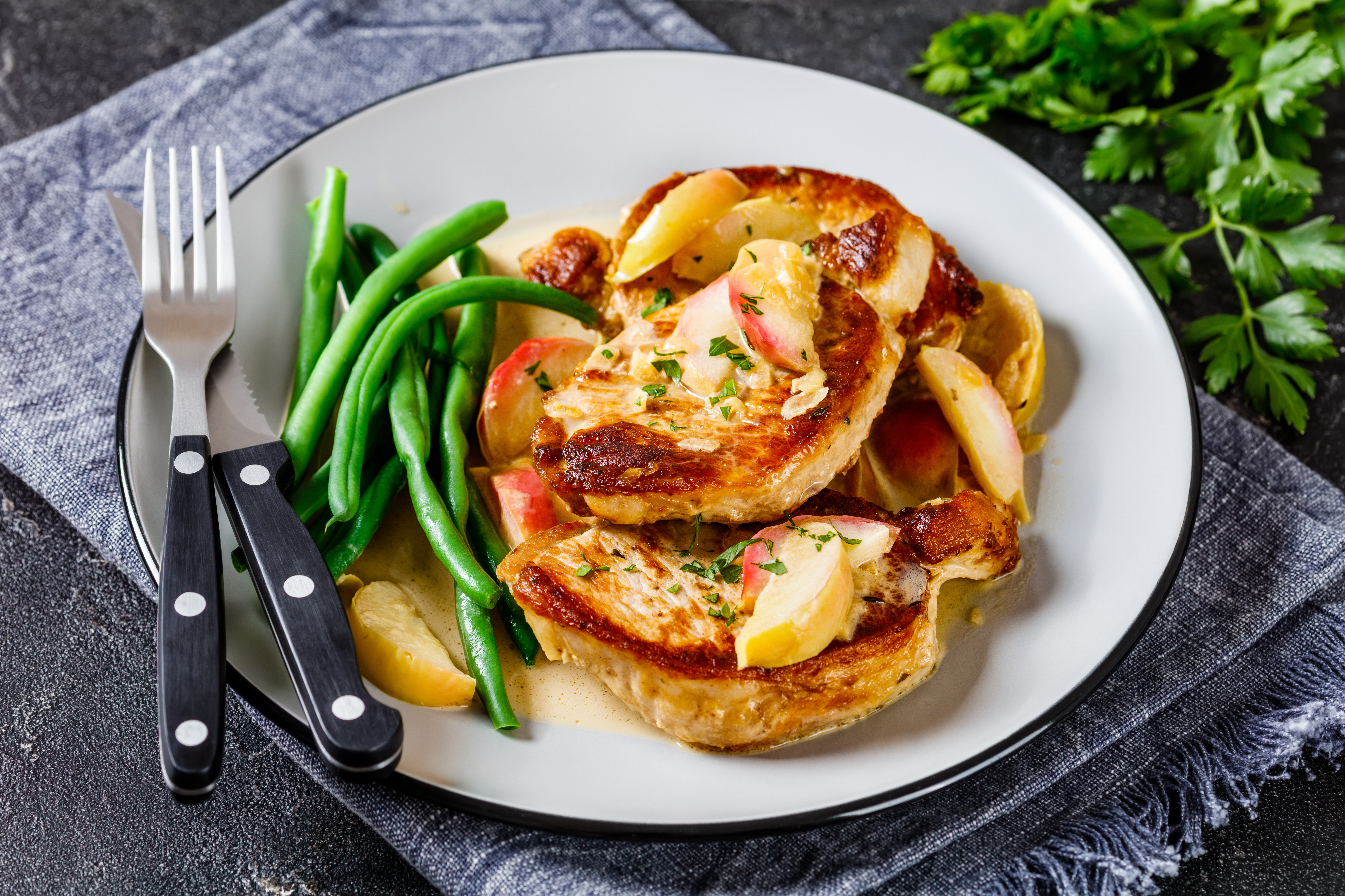 Photo of  Apple Brandy Pork Chops with Mashed Potatoes
