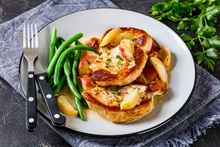 Photo of  Apple Brandy Pork Chops with Mashed Potatoes