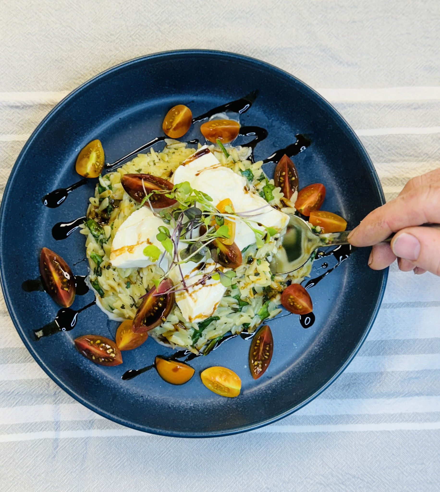 Photo of Creamy Burrata Orzo Carbonara
