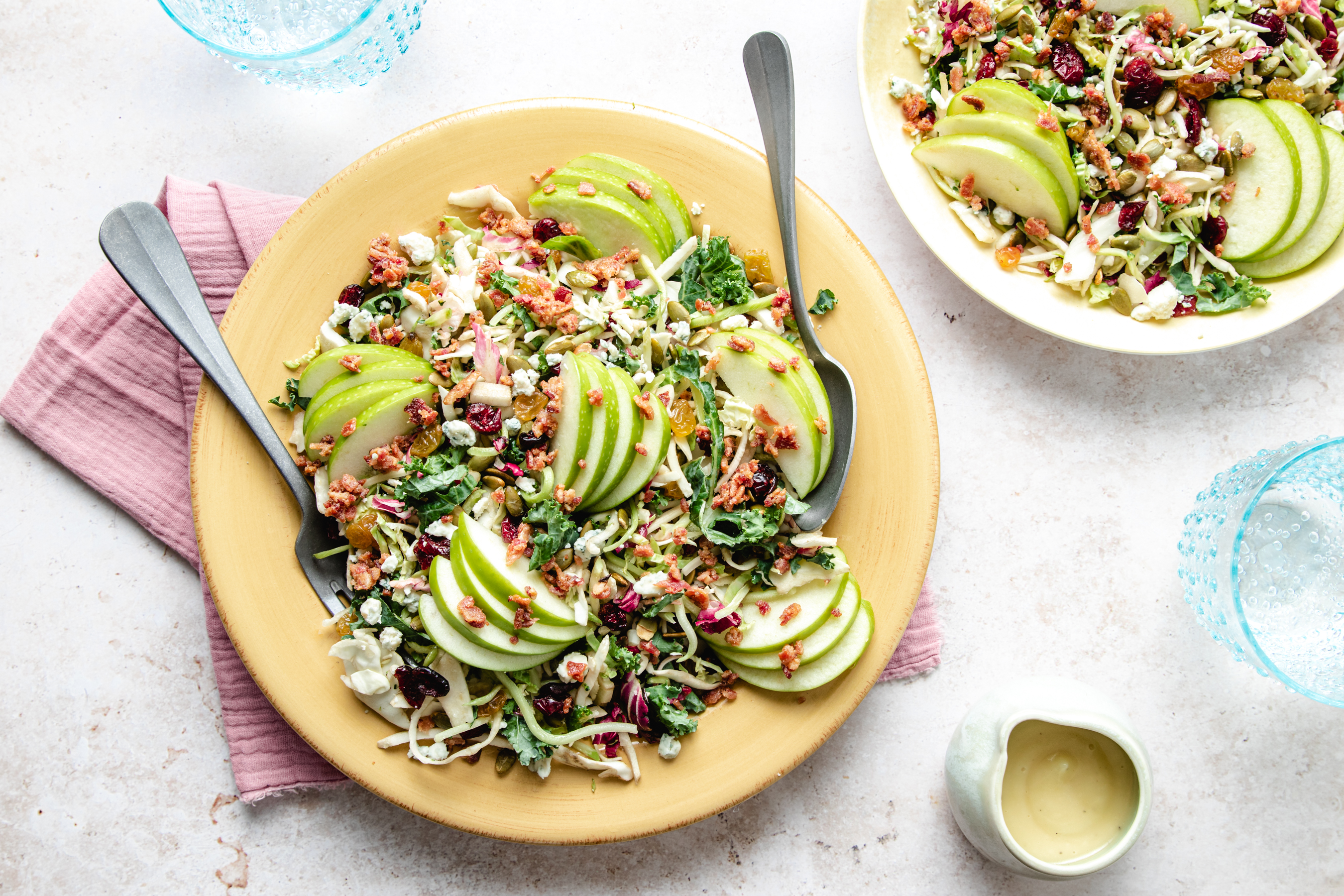 Photo of Kale & Brussels Salad with Apple, Blue Cheese & Bacon